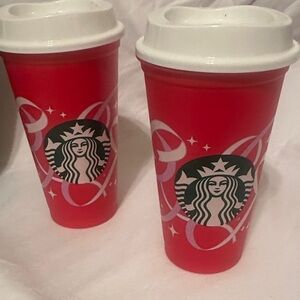 Starbucks Red Travel Mugs with White Lids